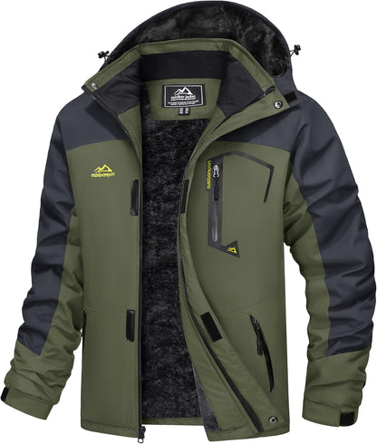 Men'S Winter Coats Water Resistant Ski Snow Jacket Warm Fleece Jacket Parka Raincoats with Hood Multi-Pockets