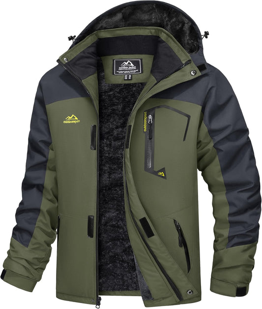 Men'S Winter Coats Water Resistant Ski Snow Jacket Warm Fleece Jacket Parka Raincoats with Hood Multi-Pockets