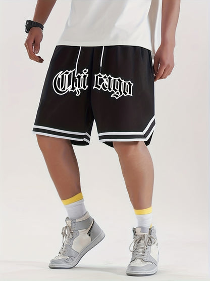Men's "Chicago" Print Casual Sport Drawstring Shorts