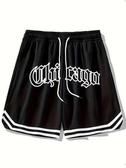 Men's "Chicago" Print Casual Sport Drawstring Shorts