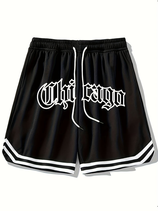 Men's "Chicago" Print Casual Sport Drawstring Shorts
