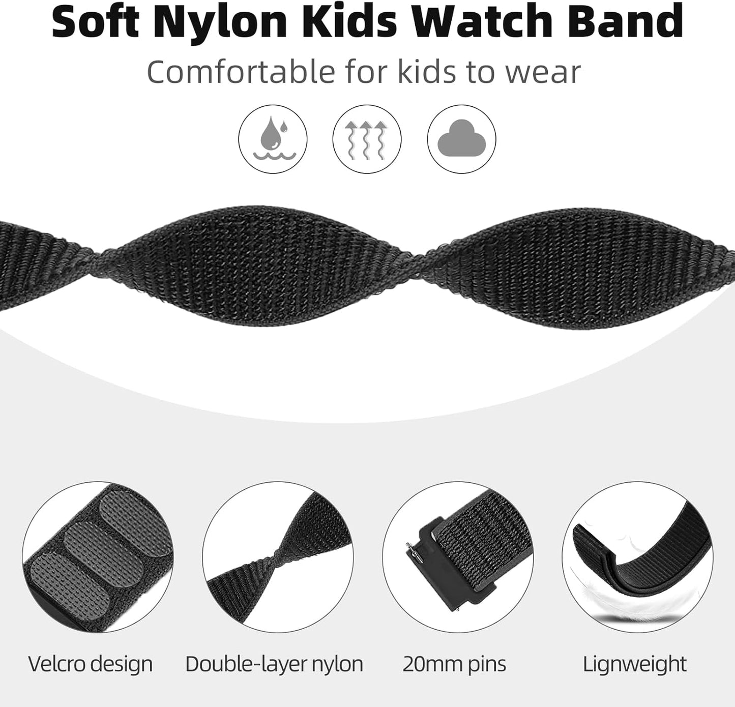 2 Pack Replacement Nylon Bands Compatible with Gizmo Watch 3 2 1/Gabb Watch 3E 3 2 1/Syncup Kids Watch, Hook & Loop Design Easy for Kids to Put on & Off, Breathable & Washable