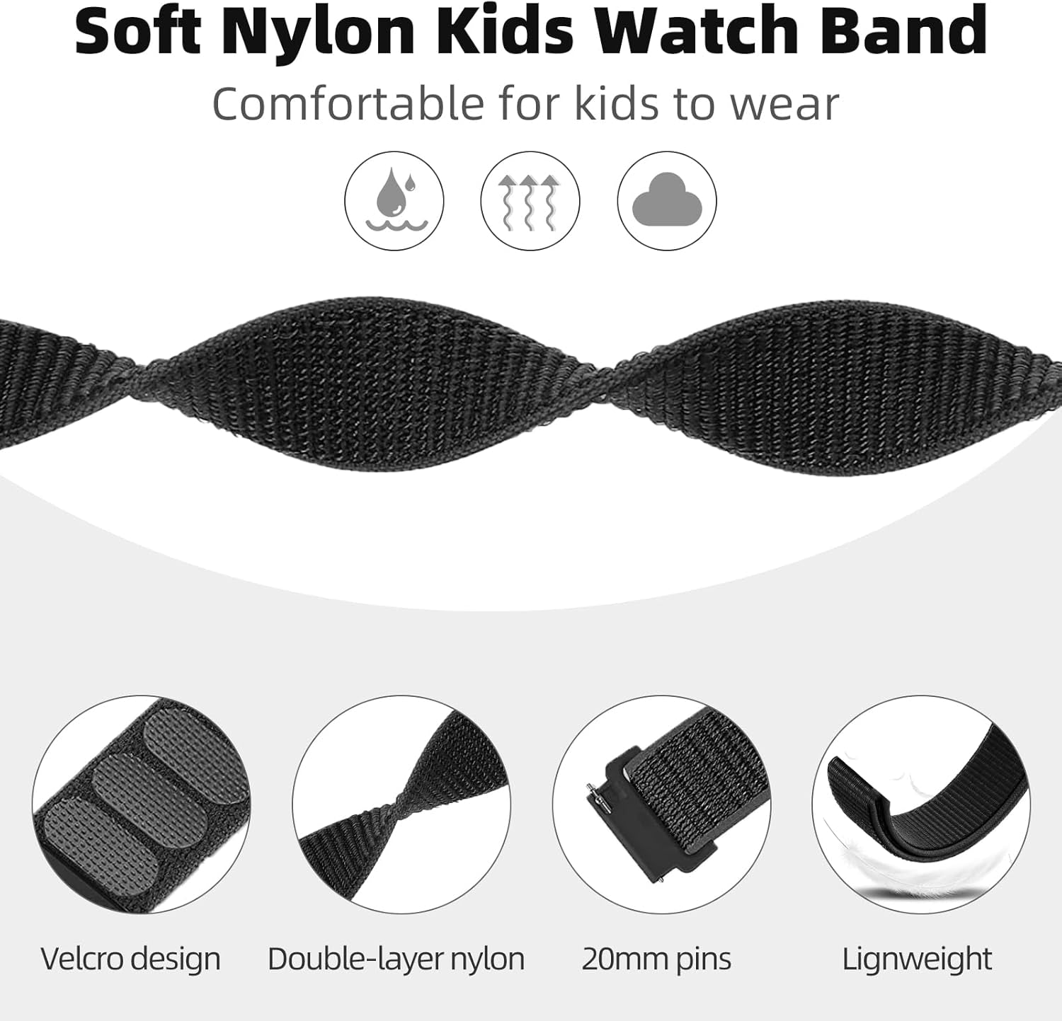 2 Pack Replacement Nylon Bands Compatible with Gizmo Watch 3 2 1/Gabb Watch 3E 3 2 1/Syncup Kids Watch, Hook & Loop Design Easy for Kids to Put on & Off, Breathable & Washable