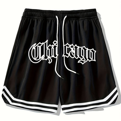 Men's "Chicago" Print Casual Sport Drawstring Shorts