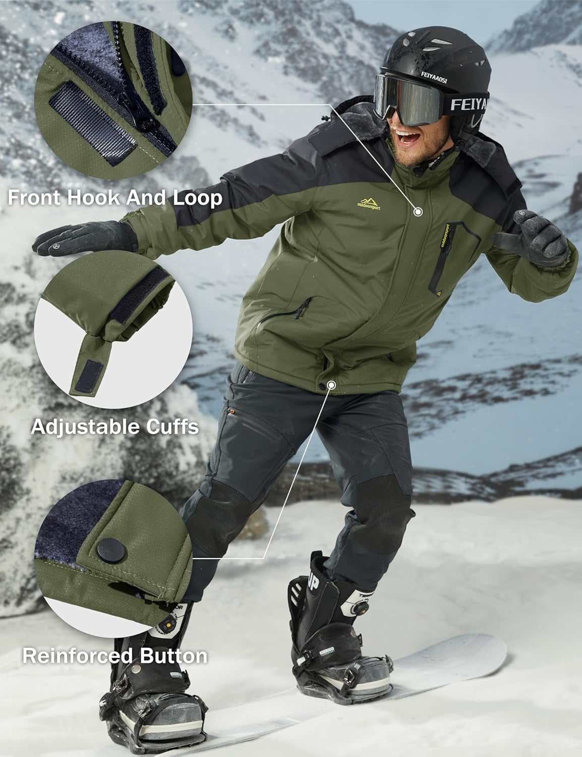 Men'S Winter Coats Water Resistant Ski Snow Jacket Warm Fleece Jacket Parka Raincoats with Hood Multi-Pockets