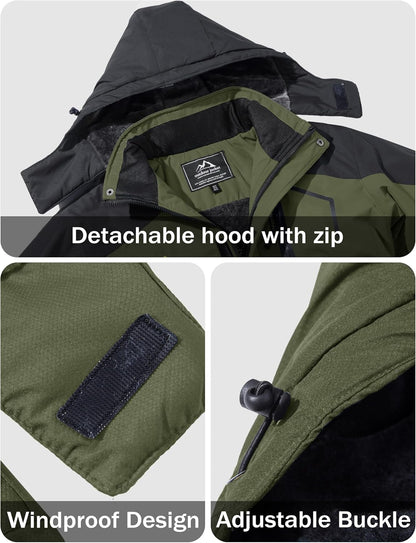 Men'S Winter Coats Water Resistant Ski Snow Jacket Warm Fleece Jacket Parka Raincoats with Hood Multi-Pockets
