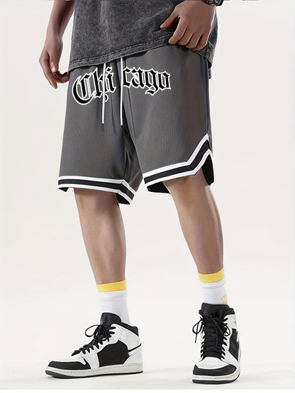 Men's "Chicago" Print Casual Sport Drawstring Shorts