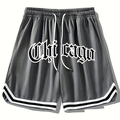 Men's "Chicago" Print Casual Sport Drawstring Shorts